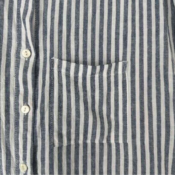 Orvis Womens Button Up Top Size Medium Linen Blend Striped Nautical Beachy - Picture 3 of 8